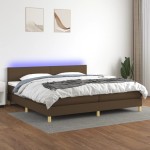 vidaXL Pat cu arcuri, saltea și LED, maro închis, 200x200 cm, textil