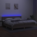 vidaXL Pat cu arcuri, saltea și LED, gri taupe, 200x200 cm, textil