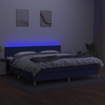 vidaXL Pat cu arcuri, saltea și LED, albastru, 200x200 cm, textil