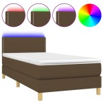 vidaXL Pat cu arcuri, saltea și LED, maro închis, 80x200 cm, textil