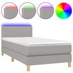 vidaXL Pat cu arcuri, saltea și LED, gri deschis, 90x200 cm, textil vidaXL Pat cu arcuri, saltea și LED, gri deschis, 90x200 cm, textil