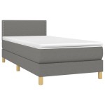 vidaXL Pat cu arcuri, saltea și LED, gri închis, 90x200 cm, textil