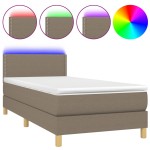 vidaXL Pat cu arcuri, saltea și LED, gri taupe, 90x200 cm, textil