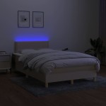 vidaXL Pat cu arcuri, saltea și LED, crem, 120x200 cm, textil