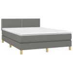 vidaXL Pat cu arcuri, saltea și LED, gri închis, 140x190 cm, textil