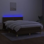 vidaXL Pat cu arcuri, saltea și LED, maro închis, 140x190 cm, textil