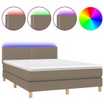 vidaXL Pat cu arcuri, saltea și LED, gri taupe, 140x190 cm, textil vidaXL Pat cu arcuri, saltea și LED, gri taupe, 140x190 cm, textil