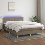 vidaXL Pat cu arcuri, saltea și LED, gri taupe, 140x190 cm, textil vidaXL Pat cu arcuri, saltea și LED, gri taupe, 140x190 cm, textil