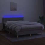 vidaXL Pat cu arcuri, saltea și LED, gri deschis, 140x200 cm, textil
