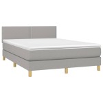 vidaXL Pat cu arcuri, saltea și LED, gri deschis, 140x200 cm, textil