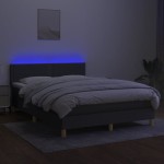 vidaXL Pat cu arcuri, saltea și LED, gri închis, 140x200 cm, textil