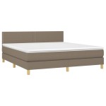 vidaXL Pat cu arcuri, saltea și LED, gri taupe, 160x200 cm, textil