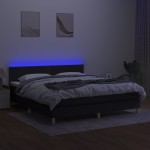 vidaXL Pat cu arcuri, saltea și LED, negru, 180x200 cm, textil vidaXL Pat cu arcuri, saltea și LED, negru, 180x200 cm, textil