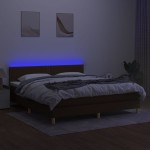 vidaXL Pat cu arcuri, saltea și LED, maro închis, 180x200 cm, textil