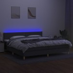 vidaXL Pat cu arcuri, saltea și LED, gri închis, 200x200 cm, textil