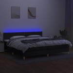 vidaXL Pat cu arcuri, saltea și LED, negru, 200x200 cm, textil