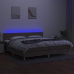 vidaXL Pat cu arcuri, saltea și LED, gri taupe, 200x200 cm, textil