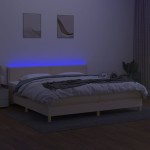 vidaXL Pat cu arcuri, saltea și LED, crem, 200x200 cm, textil