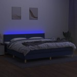 vidaXL Pat cu arcuri, saltea și LED, albastru, 200x200 cm, textil