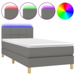 vidaXL Pat cu arcuri, saltea și LED, gri închis, 90x190 cm, textil