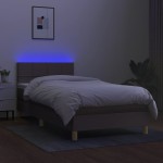 vidaXL Pat cu arcuri, saltea și LED, gri taupe, 90x190 cm, textil