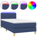 vidaXL Pat cu arcuri, saltea și LED, albastru, 90x190 cm, textil