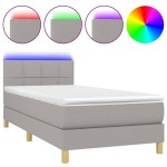 vidaXL Pat cu arcuri, saltea și LED, gri deschis, 90x200 cm, textil vidaXL Pat cu arcuri, saltea și LED, gri deschis, 90x200 cm, textil