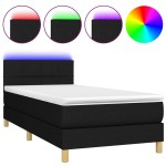 vidaXL Pat cu arcuri, saltea și LED, negru, 90x200 cm, textil