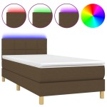 vidaXL Pat cu arcuri, saltea și LED, maro închis, 90x200 cm, textil vidaXL Pat cu arcuri, saltea și LED, maro închis, 90x200 cm, textil