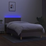 vidaXL Pat cu arcuri, saltea și LED, gri taupe, 90x200 cm, textil