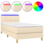 vidaXL Pat cu arcuri, saltea și LED, crem, 90x200 cm, textil vidaXL Pat cu arcuri, saltea și LED, crem, 90x200 cm, textil