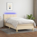 vidaXL Pat cu arcuri, saltea și LED, crem, 90x200 cm, textil vidaXL Pat cu arcuri, saltea și LED, crem, 90x200 cm, textil