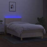 vidaXL Pat cu arcuri, saltea și LED, crem, 90x200 cm, textil vidaXL Pat cu arcuri, saltea și LED, crem, 90x200 cm, textil