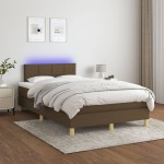 vidaXL Pat cu arcuri, saltea și LED, maro închis, 120x200 cm, textil vidaXL Pat cu arcuri, saltea și LED, maro închis, 120x200 cm, textil