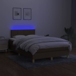 vidaXL Pat cu arcuri, saltea și LED, maro închis, 120x200 cm, textil vidaXL Pat cu arcuri, saltea și LED, maro închis, 120x200 cm, textil