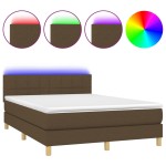 vidaXL Pat cu arcuri, saltea și LED, maro închis, 140x190 cm, textil vidaXL Pat cu arcuri, saltea și LED, maro închis, 140x190 cm, textil