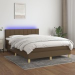 vidaXL Pat cu arcuri, saltea și LED, maro închis, 140x190 cm, textil vidaXL Pat cu arcuri, saltea și LED, maro închis, 140x190 cm, textil