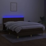 vidaXL Pat cu arcuri, saltea și LED, maro închis, 140x190 cm, textil vidaXL Pat cu arcuri, saltea și LED, maro închis, 140x190 cm, textil
