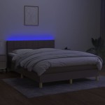 vidaXL Pat cu arcuri, saltea și LED, gri taupe, 140x190 cm, textil vidaXL Pat cu arcuri, saltea și LED, gri taupe, 140x190 cm, textil
