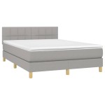 vidaXL Pat cu arcuri, saltea și LED, gri deschis, 140x200 cm, textil