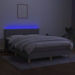 vidaXL Pat cu arcuri, saltea și LED, gri deschis, 140x200 cm, textil