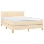 vidaXL Pat cu arcuri, saltea și LED, crem, 140x200 cm, textil