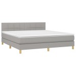 vidaXL Pat cu arcuri, saltea și LED, gri deschis, 160x200 cm, textil