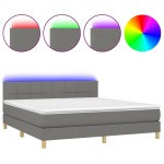 vidaXL Pat cu arcuri, saltea și LED, gri închis, 160x200 cm, textil vidaXL Pat cu arcuri, saltea și LED, gri închis, 160x200 cm, textil