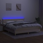 vidaXL Pat cu arcuri, saltea și LED, crem, 160x200 cm, textil