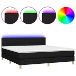 vidaXL Pat cu arcuri, saltea și LED, negru, 180x200 cm, textil vidaXL Pat cu arcuri, saltea și LED, negru, 180x200 cm, textil