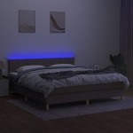 vidaXL Pat cu arcuri, saltea și LED, gri taupe, 180x200 cm, textil