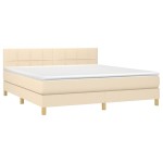 vidaXL Pat cu arcuri, saltea și LED, crem, 180x200 cm, textil