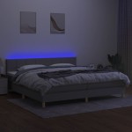 vidaXL Pat cu arcuri, saltea și LED, gri deschis, 200x200 cm, textil
