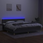 vidaXL Pat cu arcuri, saltea și LED, gri închis, 200x200 cm, textil